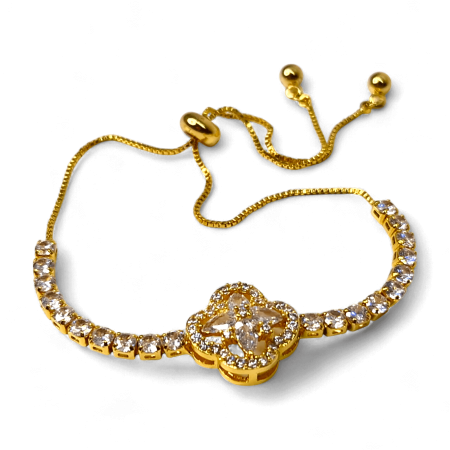 Brățară placată cu aur Valentina cu cristale și pandantiv floral [6]
