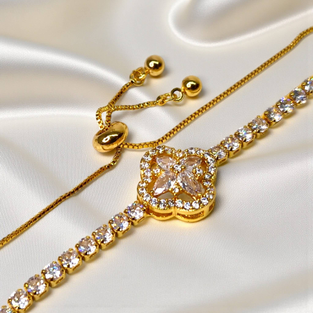 Brățară placată cu aur Valentina cu cristale și pandantiv floral [3]