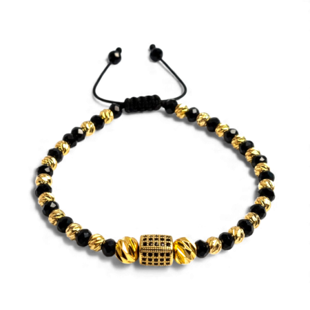 Brățară Mark reglabilă cu pietre hematit și detalii aurii placate cu aur [6]