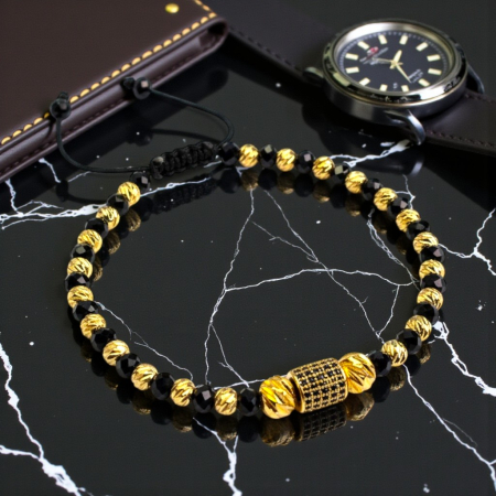 Brățară Mark reglabilă cu pietre hematit și detalii aurii placate cu aur [1]