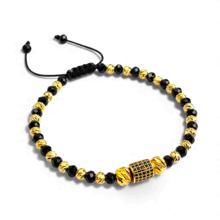 Bratari reglabile - Brățară Mark reglabilă cu pietre hematit și detalii aurii placate cu aur