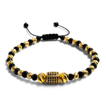 Brățară Mark reglabilă cu pietre hematit și detalii aurii placate cu aur [4]