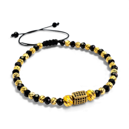 Brățară Mark reglabilă cu pietre hematit și detalii aurii placate cu aur [7]