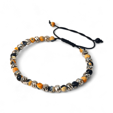 Bratari reglabile - Brățară Sefora din Jasp galben și Hematit cu elemente placate cu argint