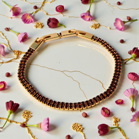 Brățară Emma tennis dublă placată cu aur 18K cu zirconii maro-roșiatice [3]