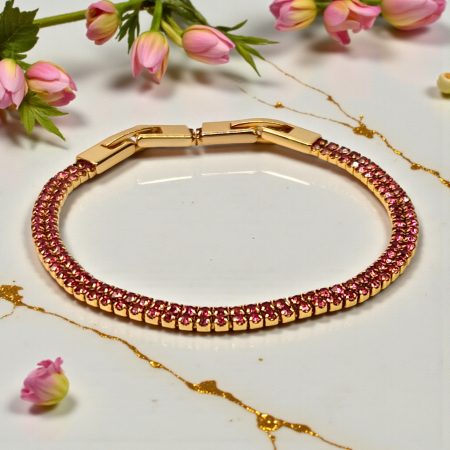 Brățară Isabella tennis dublă placată cu aur cu zirconii roz [5]