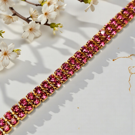 Brățară Isabella tennis dublă placată cu aur cu zirconii roz [3]