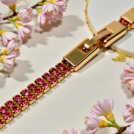 Brățară Isabella tennis dublă placată cu aur cu zirconii roz [9]