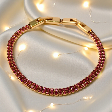 Brățară Isabella tennis dublă placată cu aur cu zirconii roz [1]