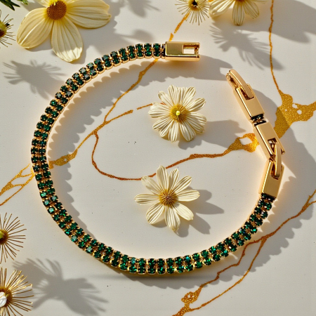 Brățară Olivia tennis dublă placată cu aur 18K cu zirconii verde-smarald [7]