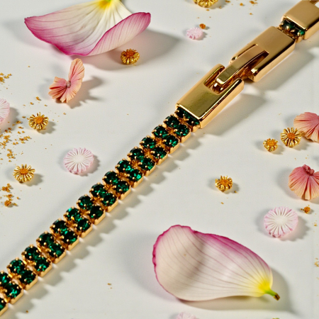 Brățară Olivia tennis dublă placată cu aur 18K cu zirconii verde-smarald [5]