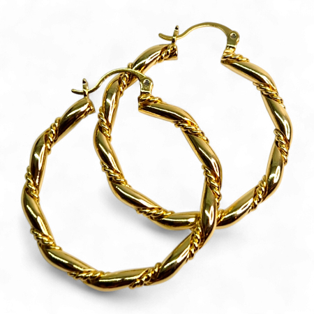 Cercei - Cercei rotunzi placati cu aur galben de 18k si inchidere cu tortita