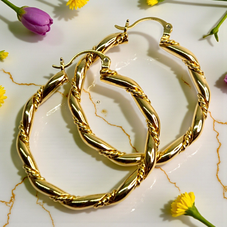 Cercei rotunzi placati cu aur galben de 18k si inchidere cu tortita [1]