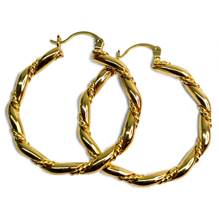 Cercei rotunzi placati cu aur galben de 18k si inchidere cu tortita [2]