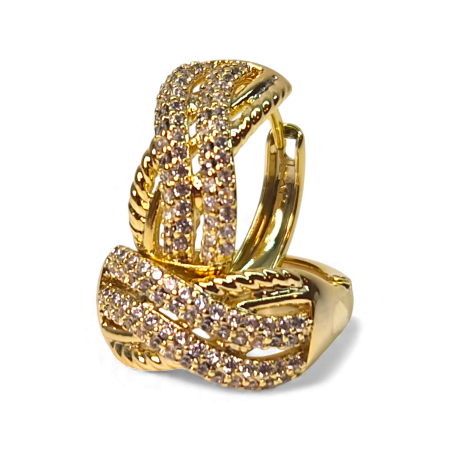 Cercei de ocazie - Cercei Kelly placați cu aur 18K cu design împletit și zirconii clare