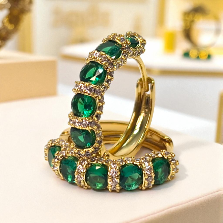 Cercei Miriam Green placați cu aur 18K cu zirconii verzi rotunde [3]