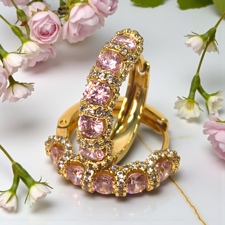 Cercei Miriam Pink placati cu aur 18K cu zirconii roz [3]