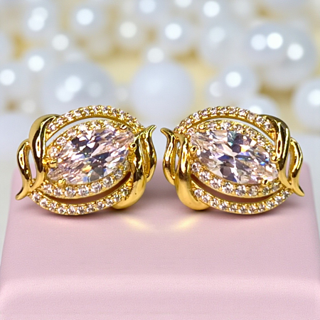 Cercei Samantha placati cu aur 18K cu cristal marquise și zirconii [3]