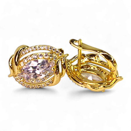 Cercei Samantha placati cu aur 18K cu cristal marquise și zirconii [4]