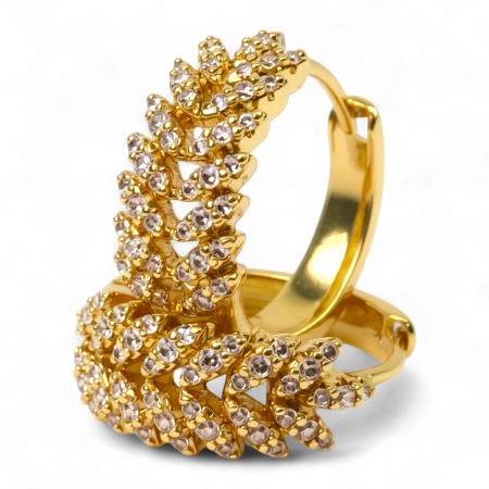 Cercei de ocazie - Cercei Taylor placați cu aur 18K cu frunze pavé din zirconii