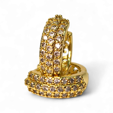 Cercei Victoria placați cu aur 18K cu trei rânduri de zirconii clare [2]