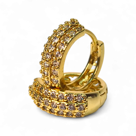 Cercei Victoria placați cu aur 18K cu trei rânduri de zirconii clare [4]