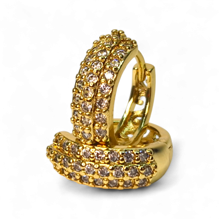 Cercei de ocazie - Cercei Victoria placați cu aur 18K cu trei rânduri de zirconii clare