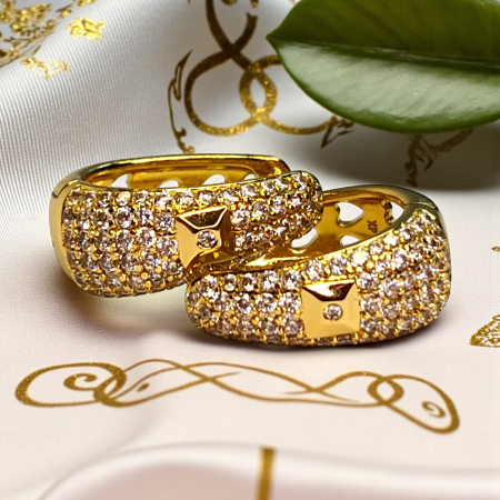 Cercei placați cu aur Ada cu cristale fine și detaliu pătrat [4]