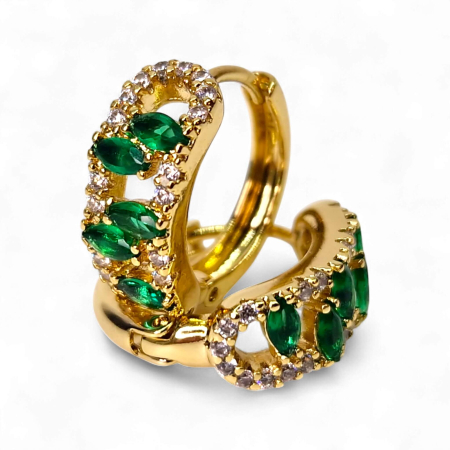 Cercei - Cercei Adela placați cu aur cu zirconii verzi marquise și pietre albe