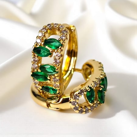 Cercei Adela placați cu aur cu zirconii verzi marquise și pietre albe [3]