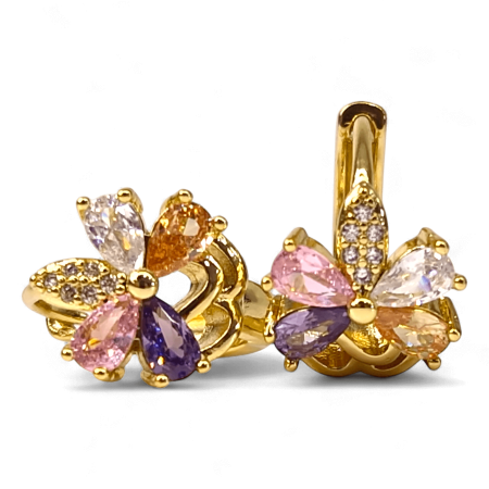 Cercei - Cercei Adelina placati cu aur cu cristale multicolore în formă de floare