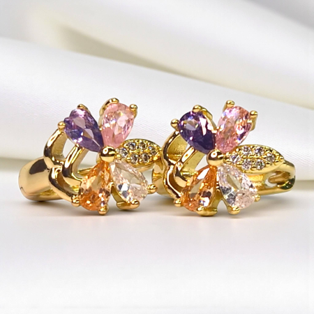 Cercei Adelina placati cu aur cu cristale multicolore în formă de floare [7]