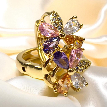 Cercei Adelina placati cu aur cu cristale multicolore în formă de floare [5]