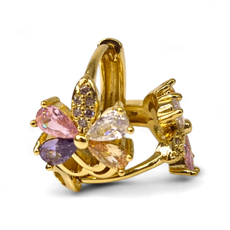 Cercei Adelina placati cu aur cu cristale multicolore în formă de floare [4]