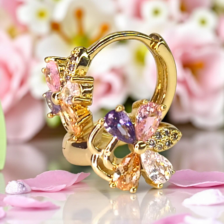 Cercei Adelina placati cu aur cu cristale multicolore în formă de floare [8]