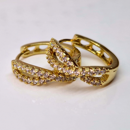 Cercei rotunzi placati cu aur de 14k cu semnul infinitului incrustat cu cristale albe zirconiu [3]