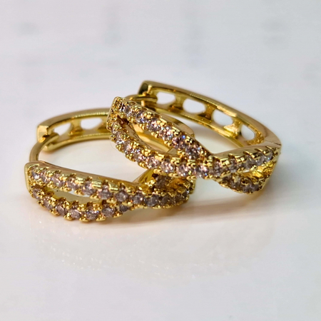 Cercei rotunzi placati cu aur de 14k cu semnul infinitului incrustat cu cristale albe zirconiu [2]