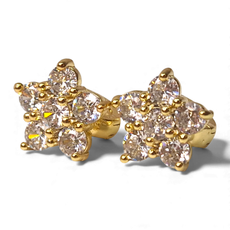 Cercei - Cercei Adria placați cu aur cu floare din zirconii rotunde