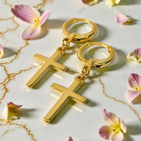 Cercei Adriana placati cu aur cu cruci minimaliste – MyBijoux [1]