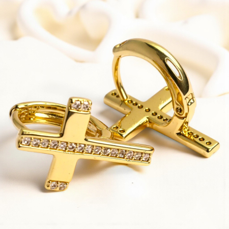 Cercei placați cu aur Adriena în formă de cruce cu cristale [1]