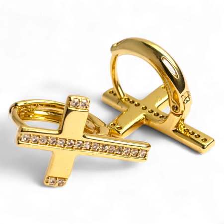 Cadouri femei - Cercei placați cu aur Adriena în formă de cruce cu cristale