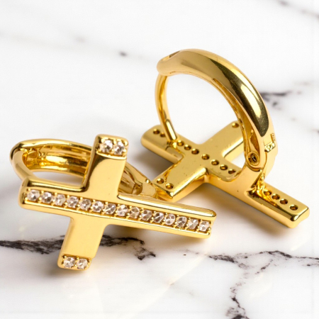 Cercei placați cu aur Adriena în formă de cruce cu cristale [3]