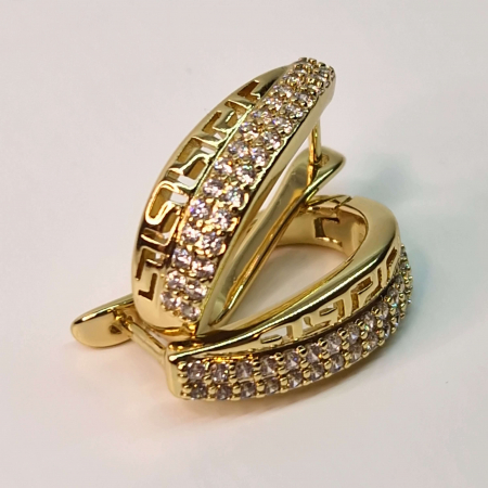 Cercei lungi placati cu aur de 14k jumatate filigram jumatate cristale albe zircomiu [3]