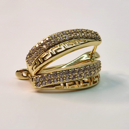 Cercei cu tortiță - Cercei lungi placati cu aur de 14k jumatate filigram jumatate cristale albe zircomiu