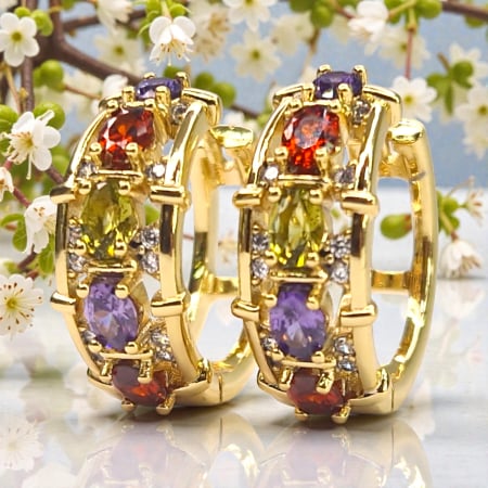 Cercei Aisha placați cu aur cu zirconii multicolore fațetate [1]