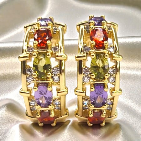 Cercei Aisha placați cu aur cu zirconii multicolore fațetate [3]