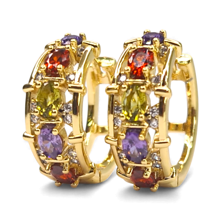 Cercei - Cercei Aisha placați cu aur cu zirconii multicolore fațetate
