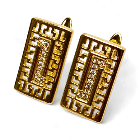 Bijuterii Placate cu Aur - Cercei Alessia placați cu aur cu design geometric și zirconii centrale