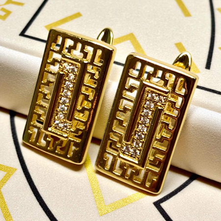 Cercei Alessia placați cu aur cu design geometric și zirconii centrale [1]