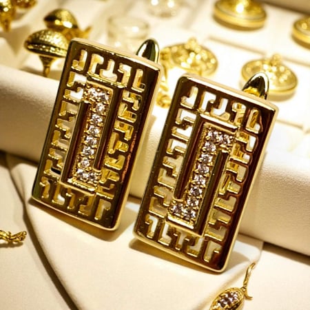 Cercei Alessia placați cu aur cu design geometric și zirconii centrale [6]